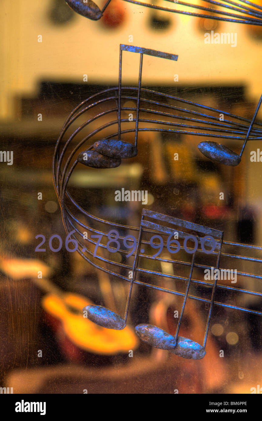 Les Guitares de Bradley, Ballard Avenue, Ballard, Seattle, Washington Banque D'Images