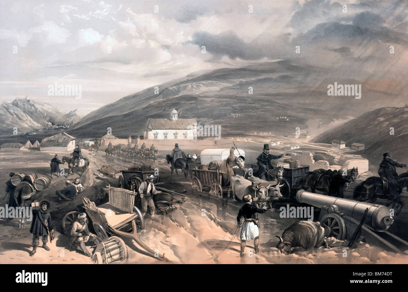 Difficultés de l'intendance - la route de Balaklava à Sébastopol, à Kadikoi, pendant le temps humide pendant la guerre de Crimée Banque D'Images