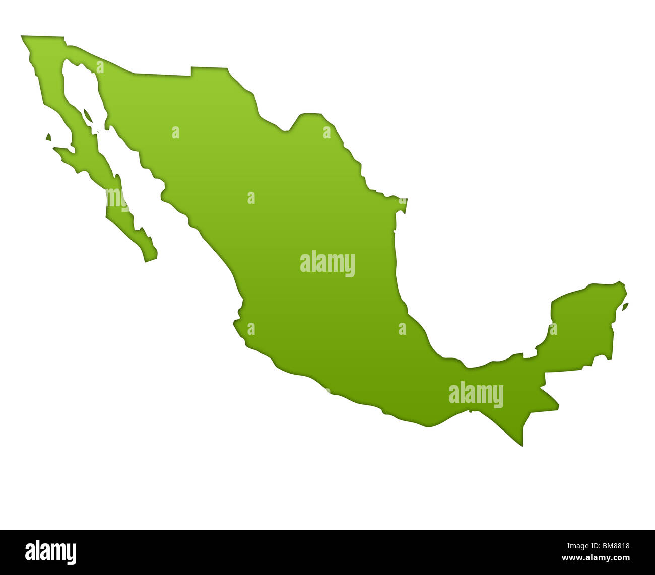 La carte du Mexique en vert dégradé, isolé sur fond blanc. Banque D'Images