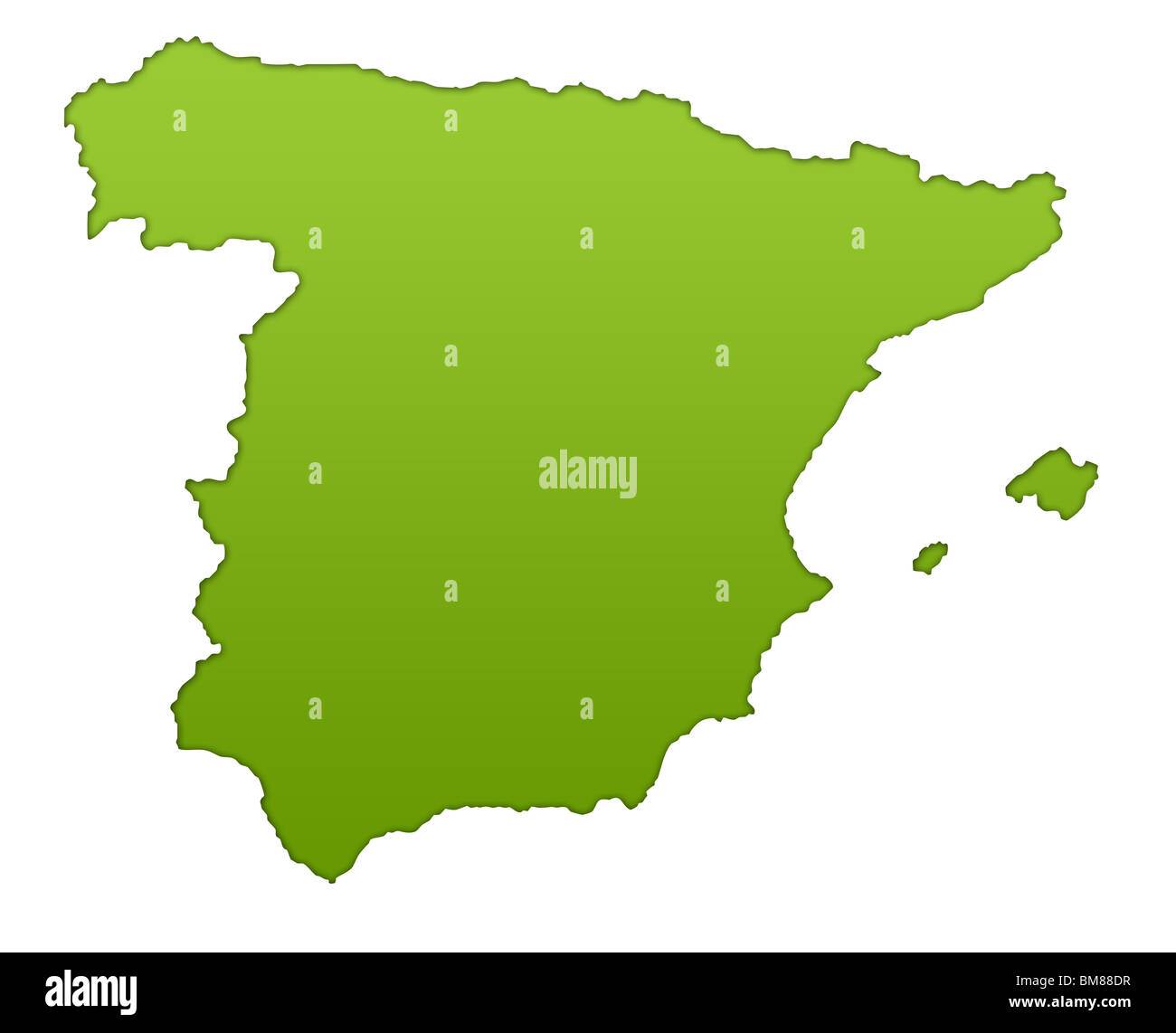 La carte d'Espagne en vert dégradé, isolé sur fond blanc. Banque D'Images