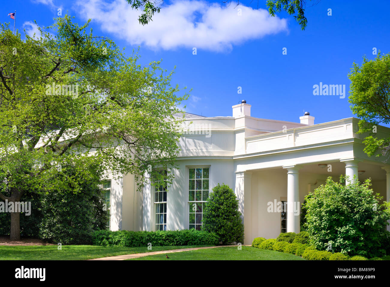 Le Bureau Ovale extérieur avec jardin, l'aile ouest de la Maison Blanche, Washington DC, États-Unis d'Amérique. Banque D'Images