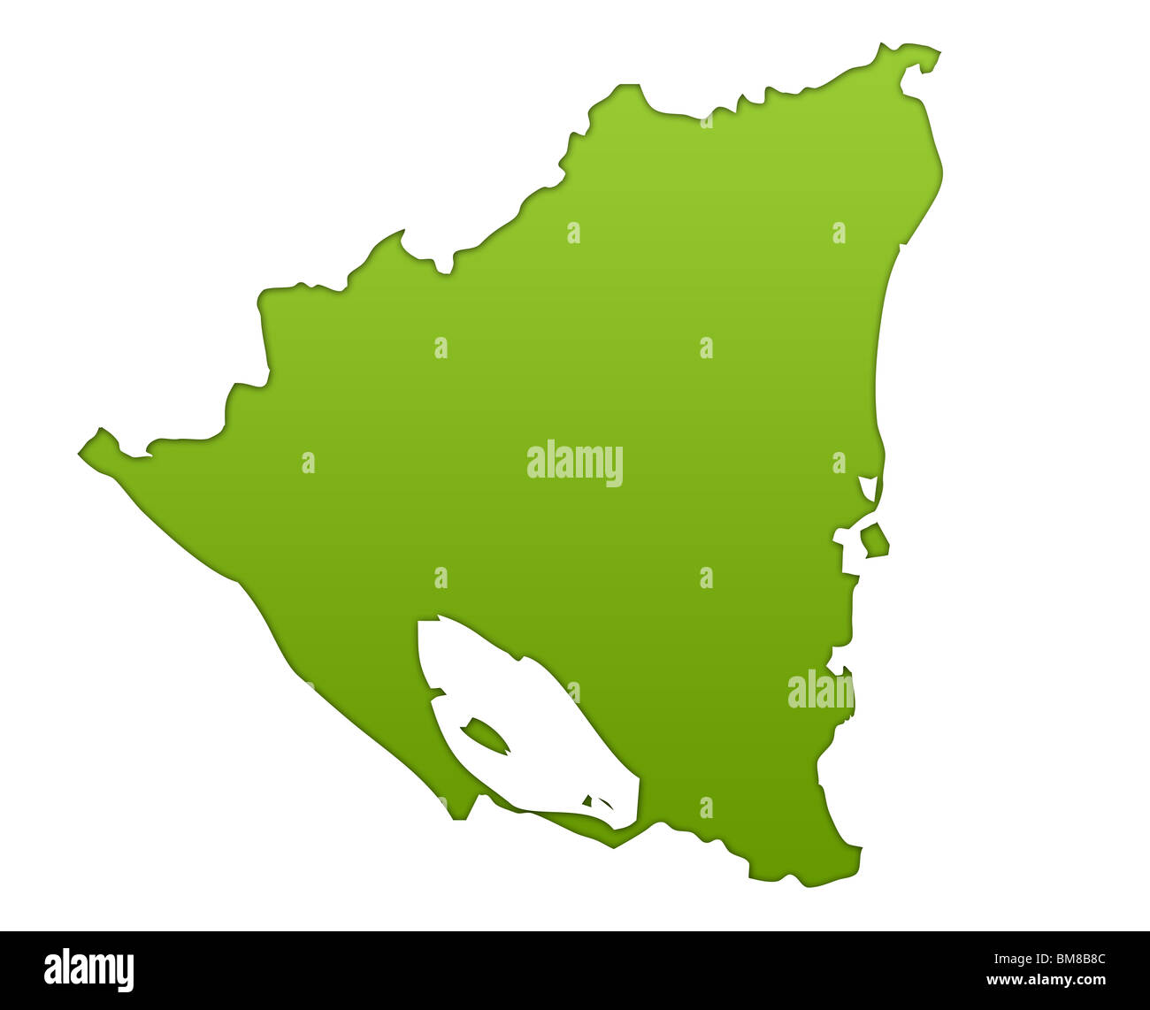 Nicaragua carte en vert dégradé, isolé sur fond blanc. Banque D'Images