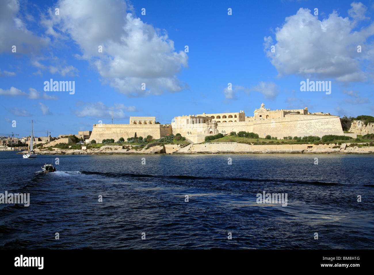 Vue du port de l'île Manoel et fort, La Valette, Malte, Banque D'Images