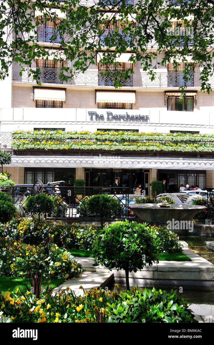 Entrée de l'hôtel, Dorchester Hotel, Park Lane, Mayfair, City of westminster, Greater London, Angleterre, Royaume-Uni Banque D'Images