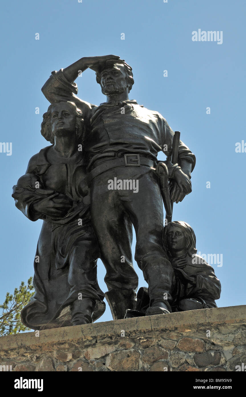 Statue en bronze, consacré en 1918, commémorant les pionniers qui se sont installés en Californie. Banque D'Images