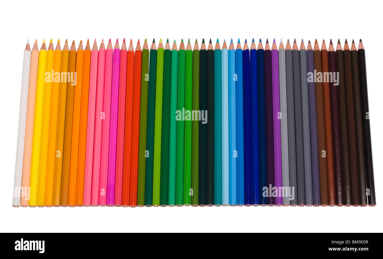 Close-up de crayons de couleur dans une rangée Banque D'Images Close-up de crayons de couleur dans une rangée Banque D'Images