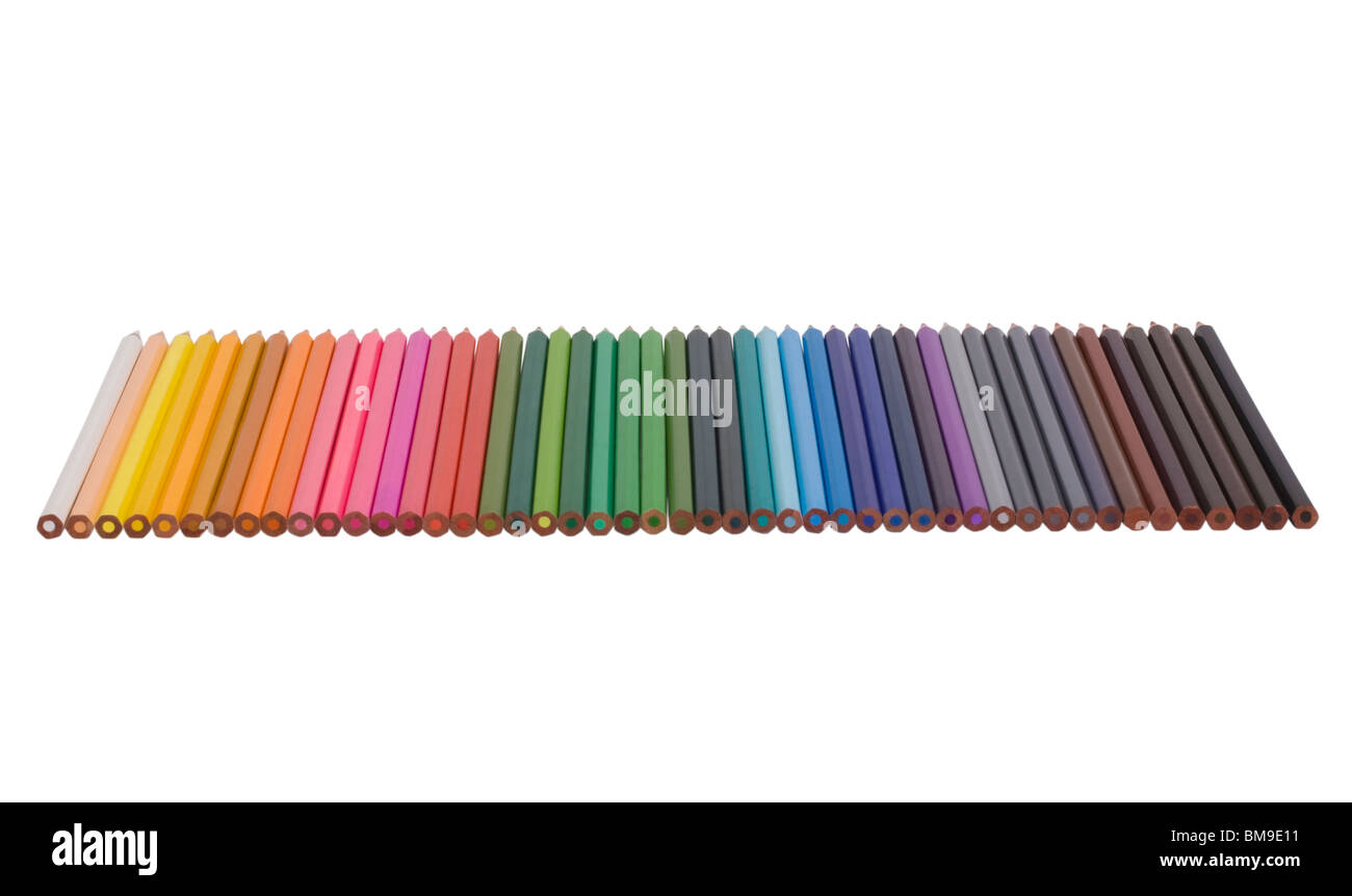 Close-up de crayons de couleur dans une rangée Banque D'Images Close-up de crayons de couleur dans une rangée Banque D'Images