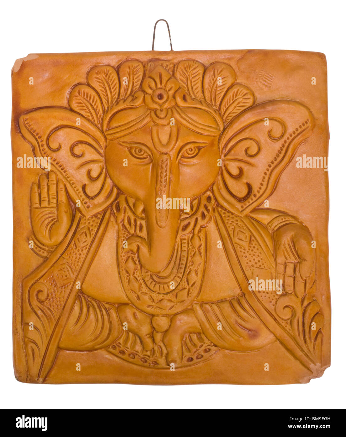 Seigneur Ganesha gravée sur un bloc de bois Banque D'Images