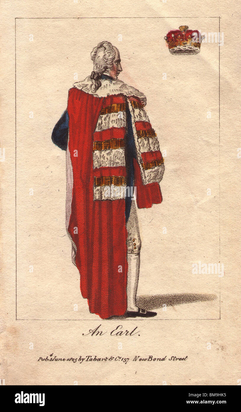 Un comte, à Coronation robes de velours rouge avec trois rangées de gardiens de l'hermine, une couronne de perles et pyramidically soulevées. Banque D'Images