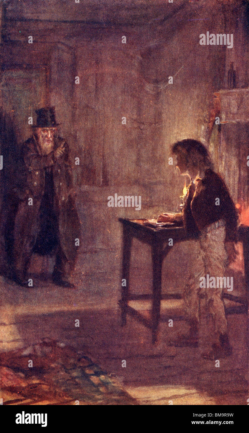 Oliver avertit Fagin. Frontispice par W.S. Stacey du livre Les aventures d'Oliver Twist de Charles Dickens. Banque D'Images