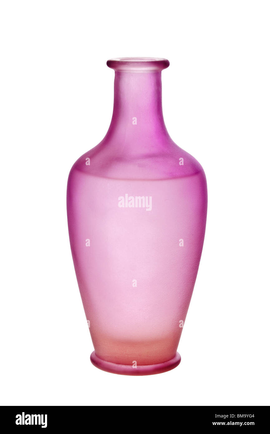 Vase en verre givré rose isolé sur un fond blanc, pur Banque D'Images