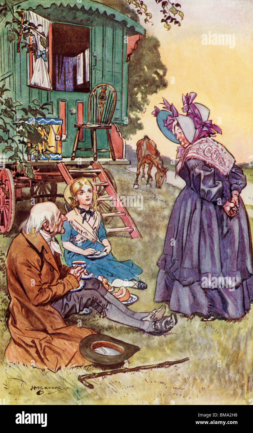 Plateau avec Mme Jarley. Frontispice par H.M. Brock du livre The Old Curiosity Shop par Charles Dickens. Banque D'Images