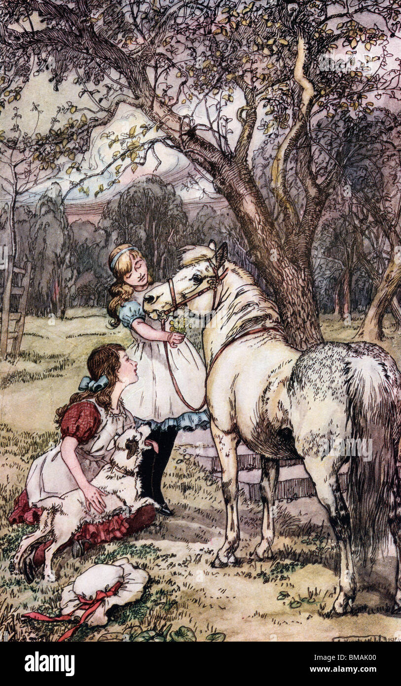 Dans le verger. Illustration par Lucy Kemp Welch de la beauté noire par A. Sewell publié en 1915. Banque D'Images