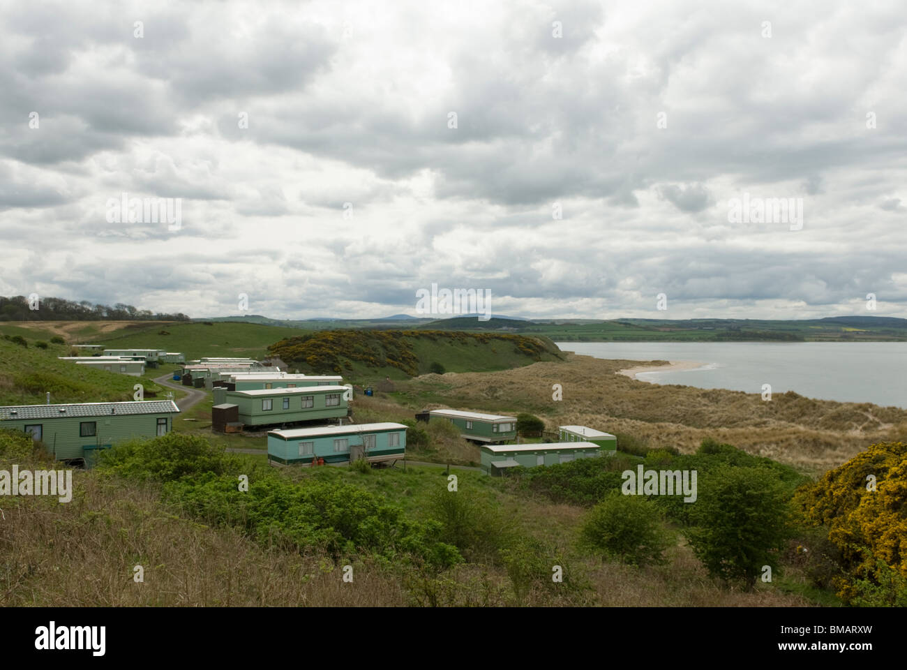 Budle Bay caravan site, Northumberland, Angleterre. Banque D'Images