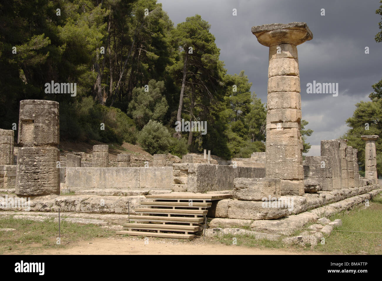 Temple d'Héra (Heraion). De style dorique. Sanctuaire d'Olympie. Ilia Province. Région du Péloponnèse. La Grèce. Banque D'Images