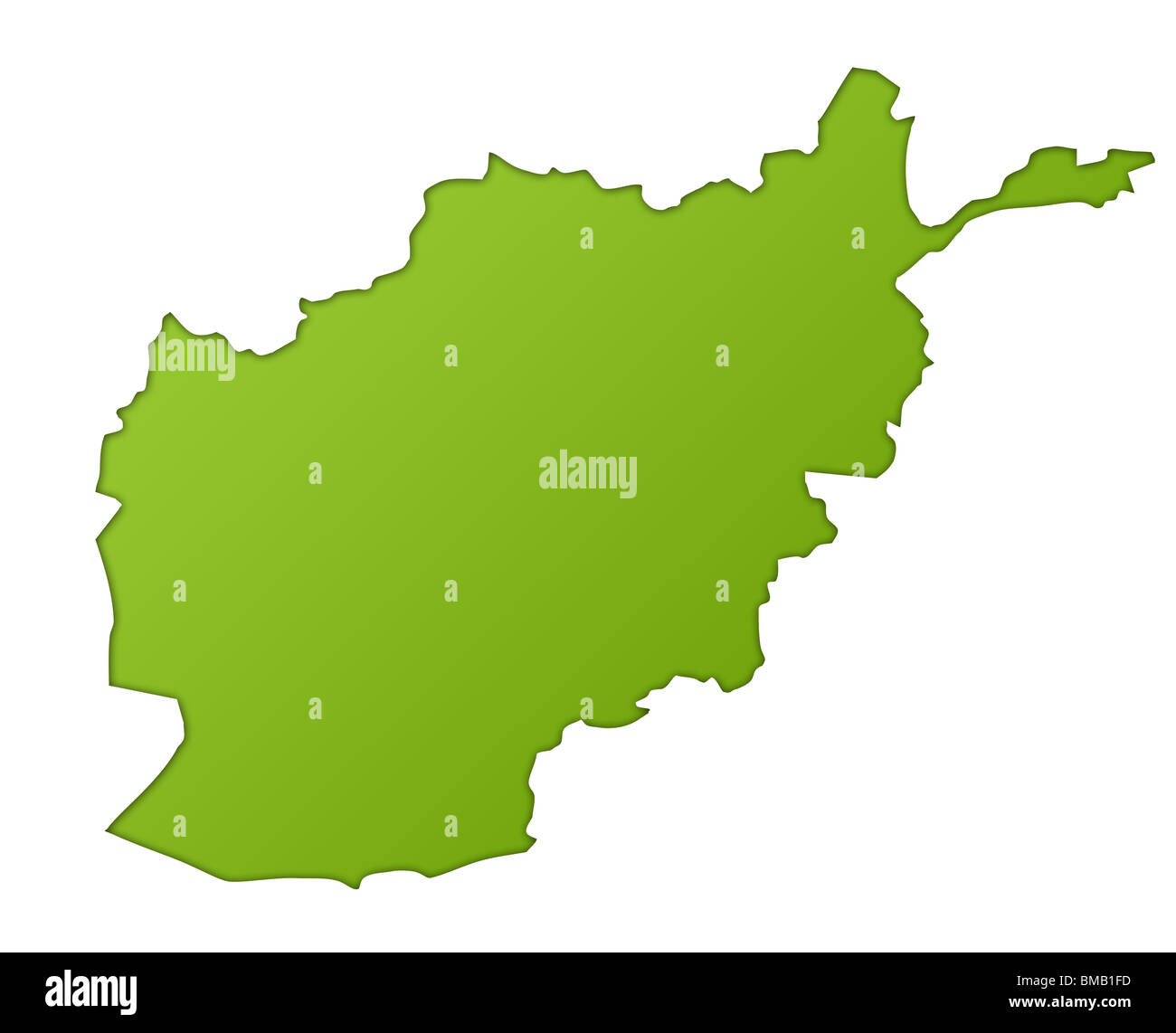 Carte de l'Afghanistan en vert dégradé, isolé sur fond blanc. Banque D'Images