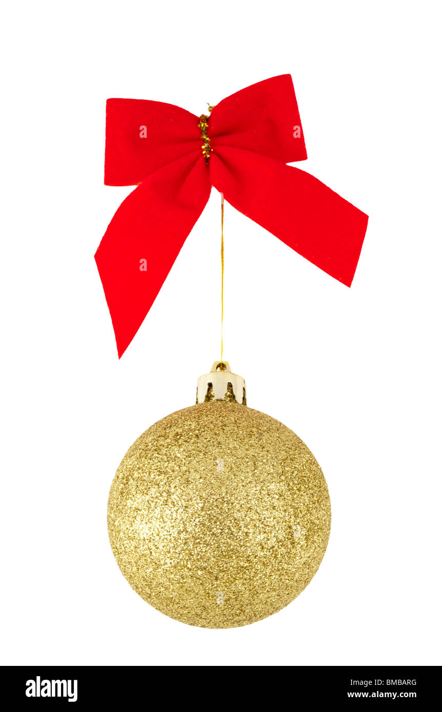 Arc rouge et or christams ball, isolated on white Banque D'Images