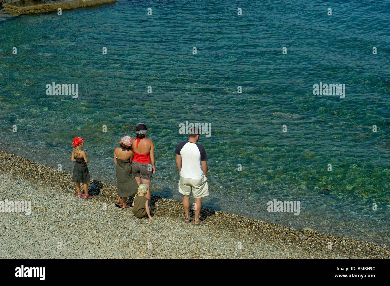 Calliore, France, Famille en vacances dans le sud de la France ville côtière, près de Perpignan, Banque D'Images