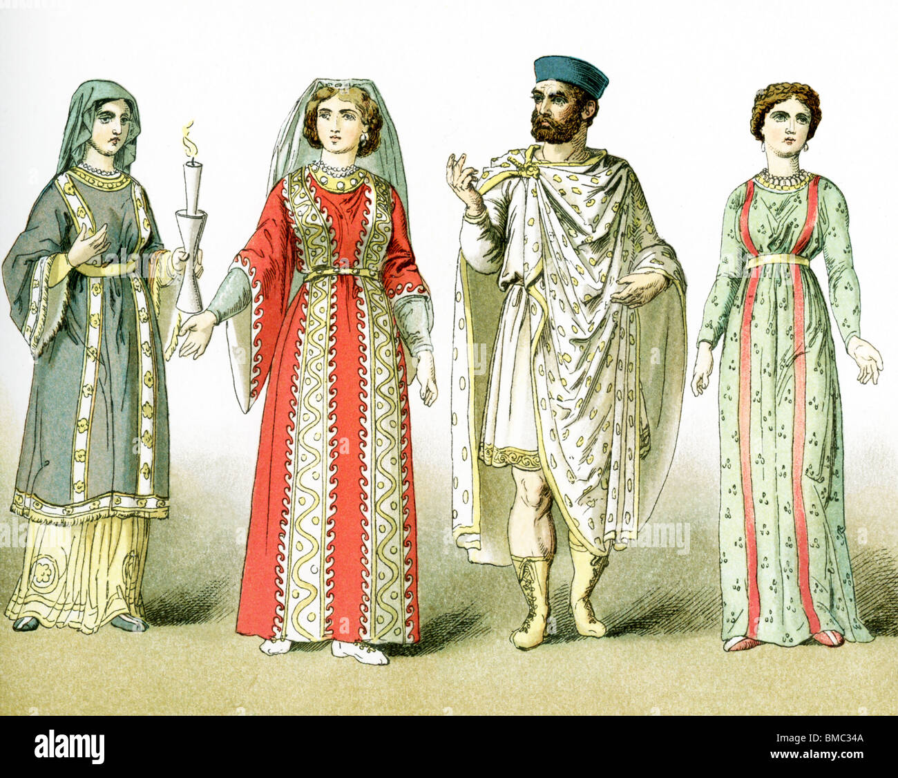 Cette illustration montre quatre personnes qui ont vécu après l'an 330, lorsque le christianisme devint la religion de l'Empire romain. Banque D'Images