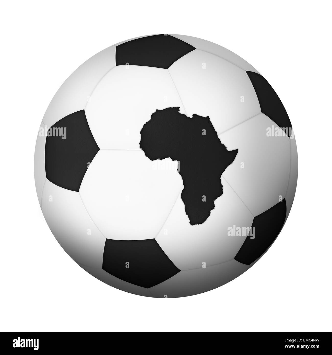 Football/soccer ball avec carte de l'Afrique comme l'un de ses panneaux. Banque D'Images