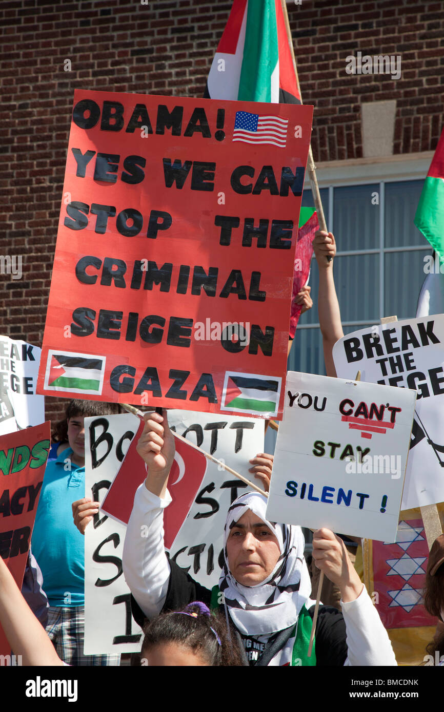 Protestation Arabo-américains attaque israélienne sur Gaza Flottille de secours Banque D'Images