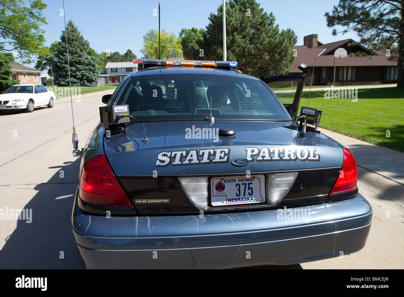 Le système de lecteur de plaques montées sur le tronc d'un Nebraska State Patrol Ford Crown Victoria Police Interceptor. Banque D'Images