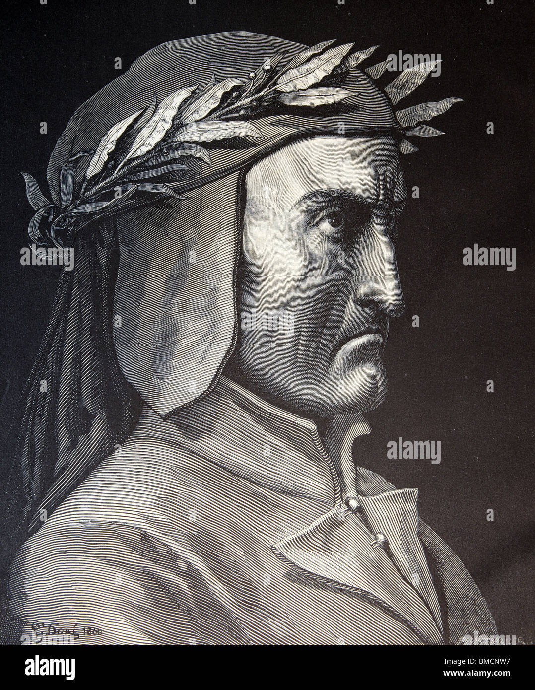 Portrait de Dante Alighieri d'après Gustave Doré dans le frontispice de la Divine Comédie Banque D'Images