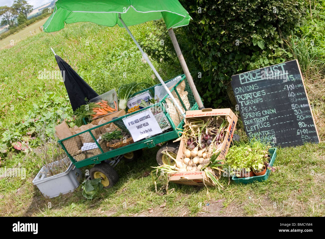 Produits locaux à vendre sur le côté de la route, Royaume-Uni Banque D'Images