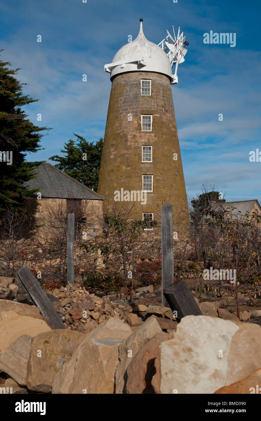 Photographie de progrès sur Callington Mill dans les Midlands de Tasmanie d'Oatlands vers 2009. Il est en cours de restauration et devrait fonctionner à nouveau d'ici la fin de 2010. Banque D'Images