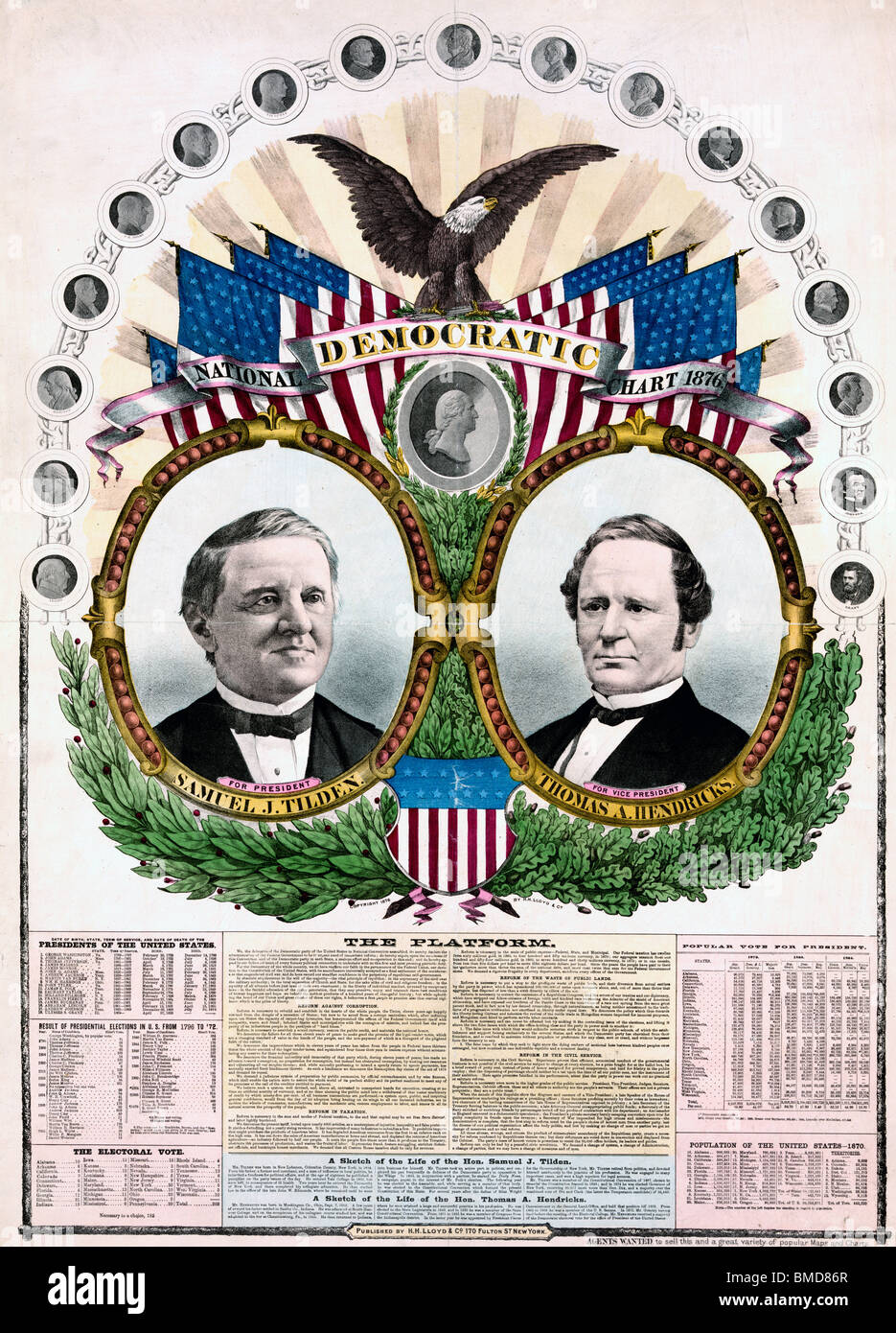 Tableau national démocratique, l'élection présidentielle de 1876 - Pour le président, Samuel J. Tilden, vice-président, Thomas A. Hendricks Banque D'Images