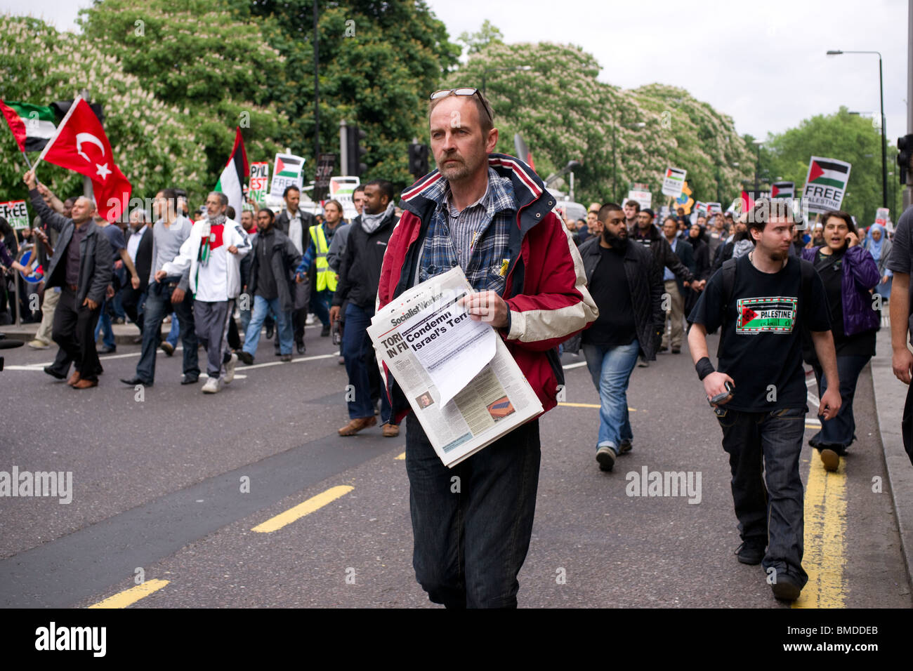 Manifestation anti-israélien à Londres après les raids sur la flottille Banque D'Images