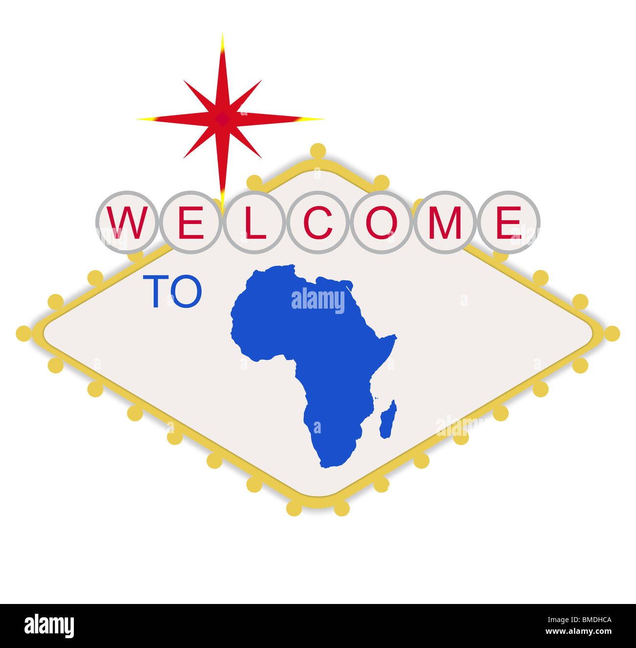 Bienvenue à l'Afrique en signe de style célèbre Las Vegas sign, isolé sur fond blanc. Banque D'Images