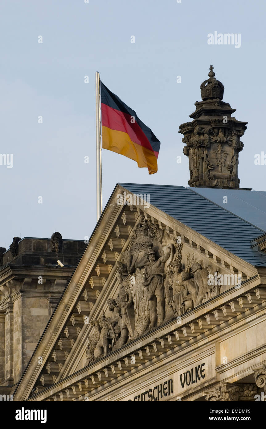 Gros plan de l'édifice du Parlement du Reichstag à Berlin, Allemagne Banque D'Images