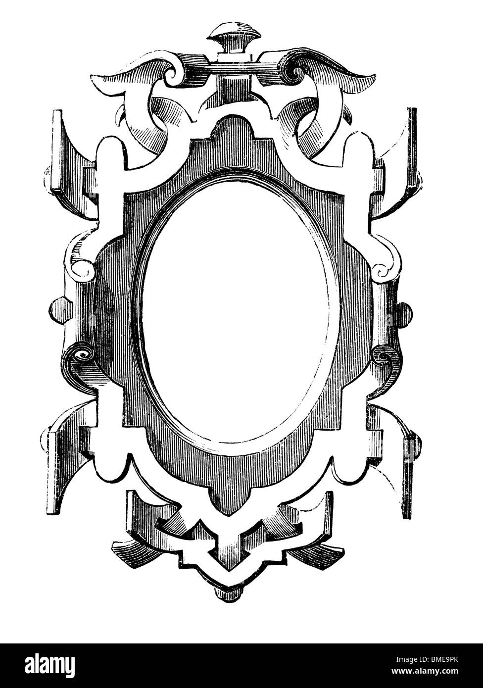 Gravure noir et blanc coupé isolé sur blanc. Illustration d'un élément d'art expose à la grande exposition de Londres 1851. Banque D'Images