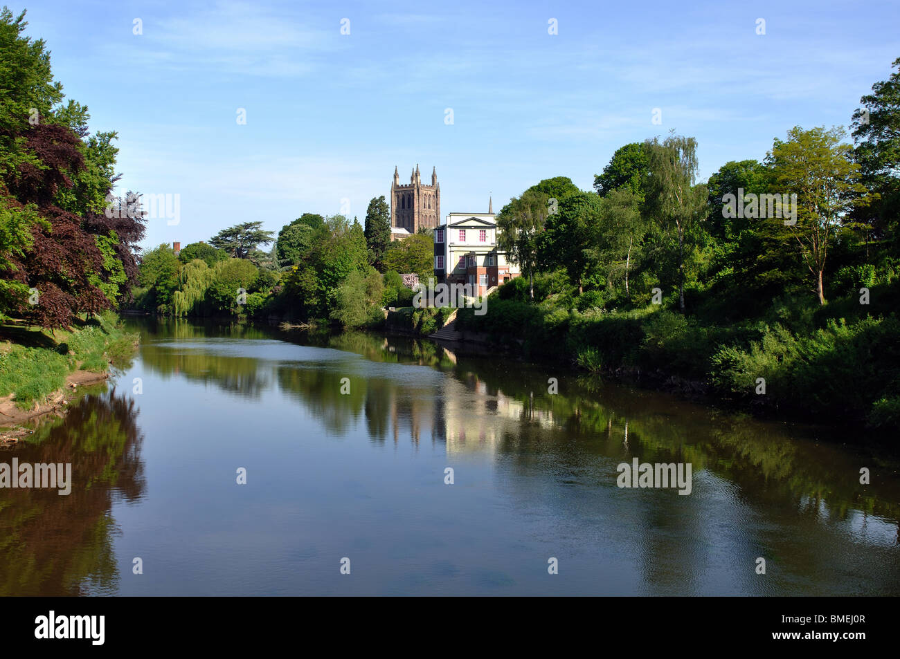 River Wye et la cathédrale de Hereford, Herefordshire, Angleterre, RU Banque D'Images River Wye et la cathédrale de Hereford, Herefordshire, Angleterre, RU Banque D'Images