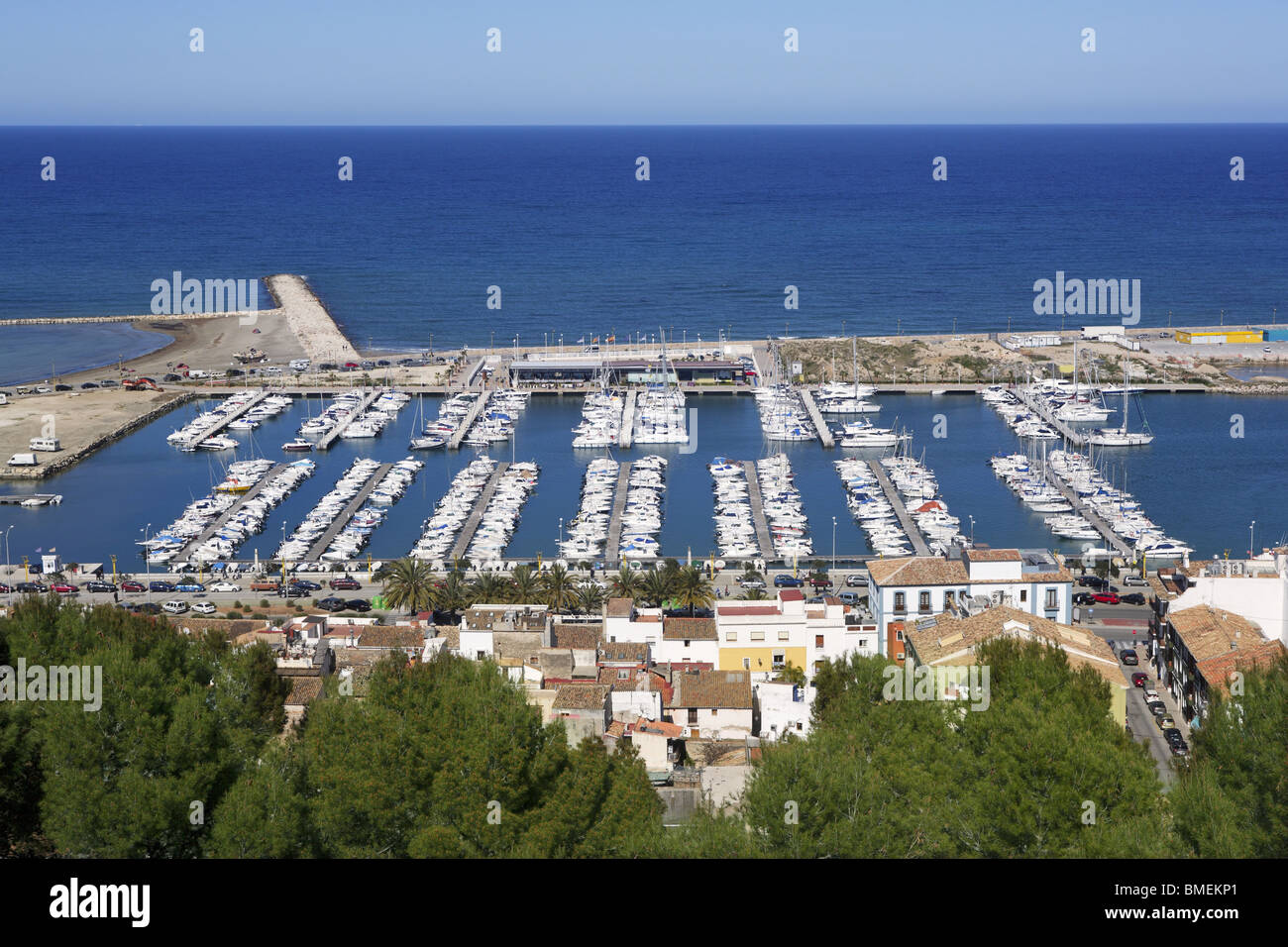 Denia Alicante Espagne high view marina et mer méditerranée Banque D'Images