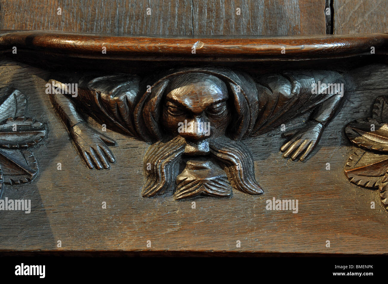 Misericord dans All Saints Church, Hereford, Herefordshire, Angleterre, RU Banque D'Images