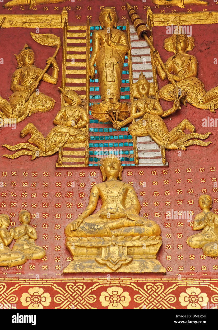 Décoration murale - Wat Sensoukharam, Luang Prabang Banque D'Images