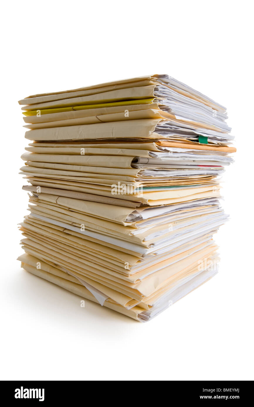 La pile de dossier, fichier avec fond blanc Banque D'Images