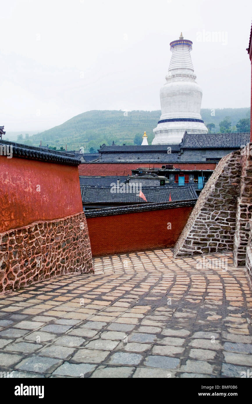 Temple Luohou vers Sarira Dagoba, Mont Wutai, Xinzhou City, province de Shanxi, Chine Banque D'Images