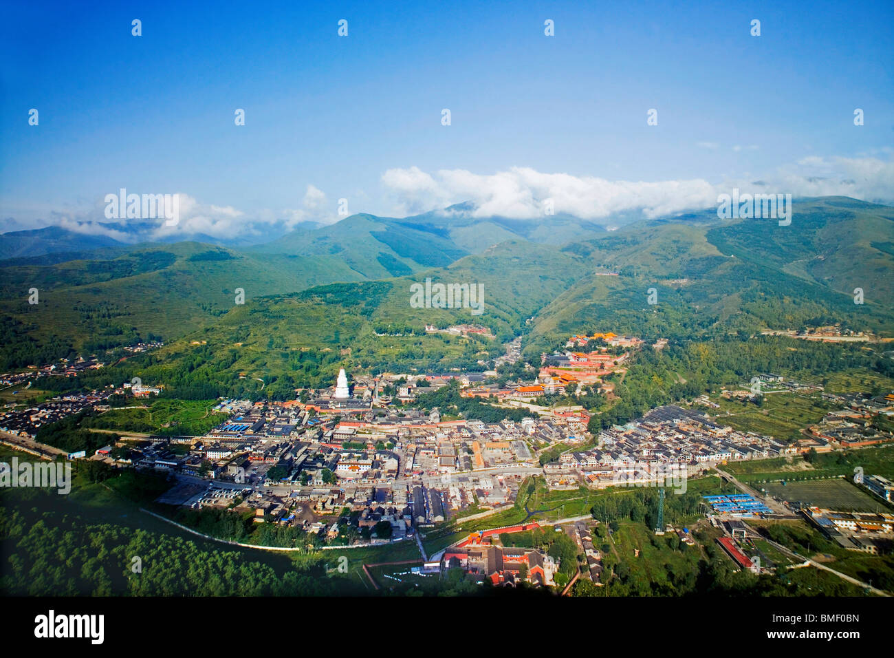 Vue aérienne du mont Wutai, Xinzhou, Province de Shanxi, Chine Banque D'Images