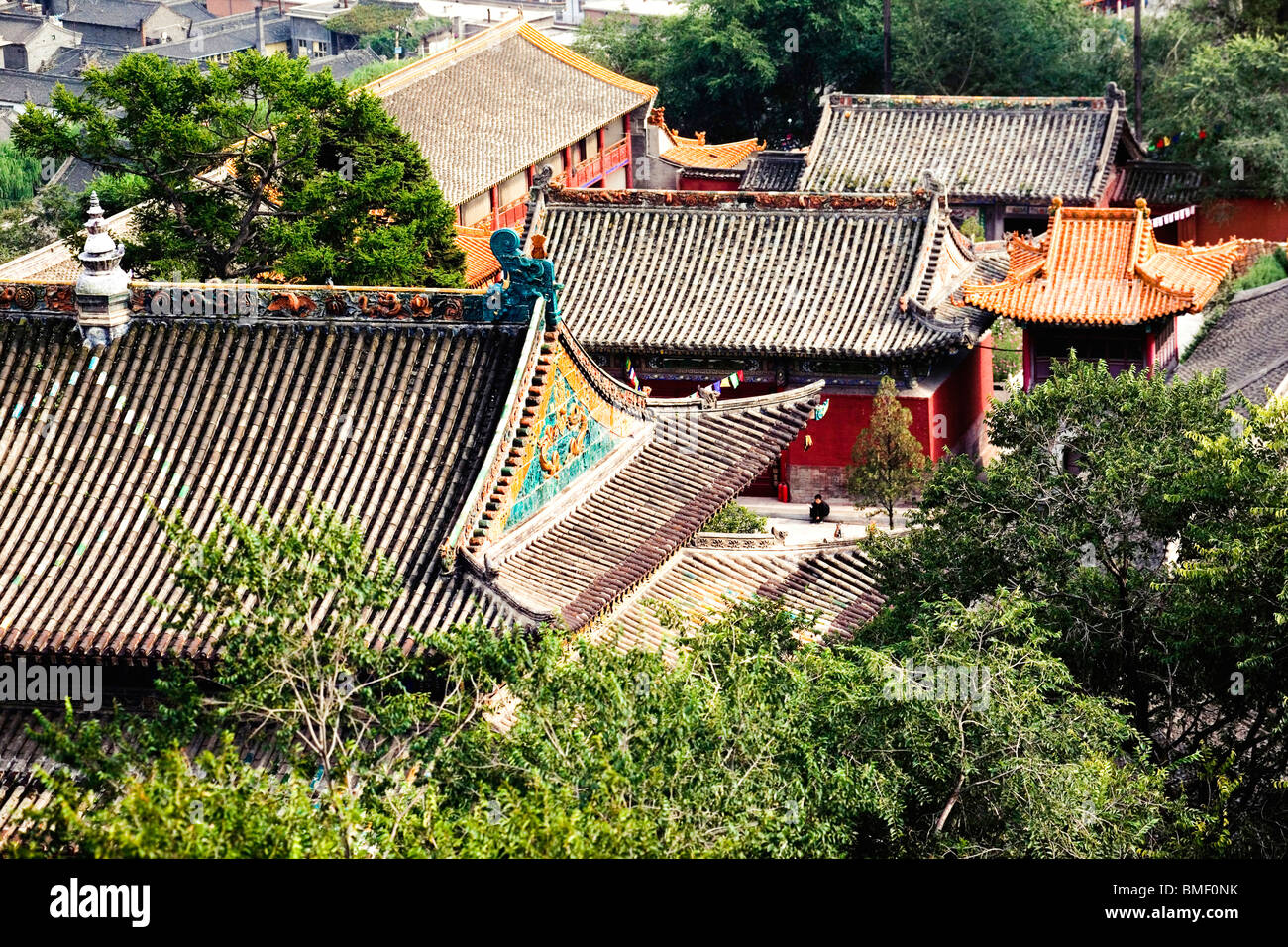 Vue aérienne de Temple Xiantong, Mont Wutai, Xinzhou City, province de Shanxi, Chine Banque D'Images