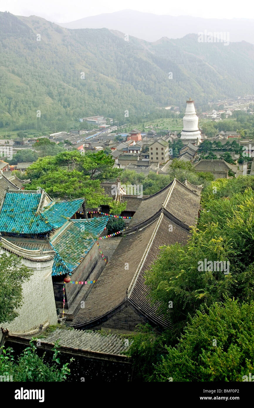 Vue aérienne de Tayuan, Temple, Le Mont Wutai Xinzhou Ville, Province de Shanxi, Chine Banque D'Images