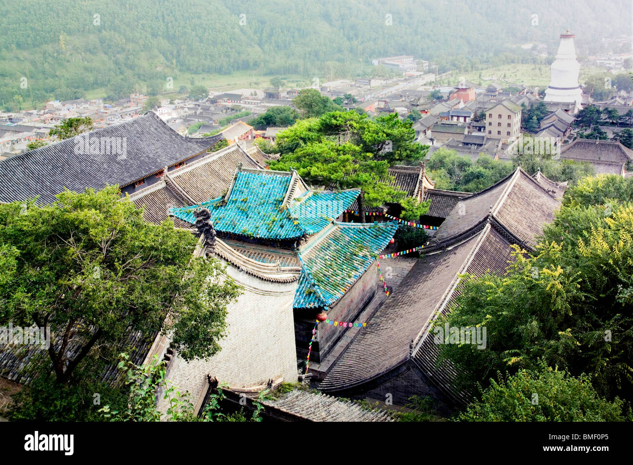 Vue aérienne de Tayuan, Temple, Le Mont Wutai Xinzhou Ville, Province de Shanxi, Chine Banque D'Images