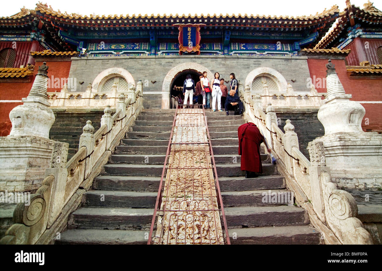 Temple Zhenrong, Bodhisatva, Pic, Pic Lingjiu Mont Wutai, Xinzhou City, province de Shanxi, Chine Banque D'Images
