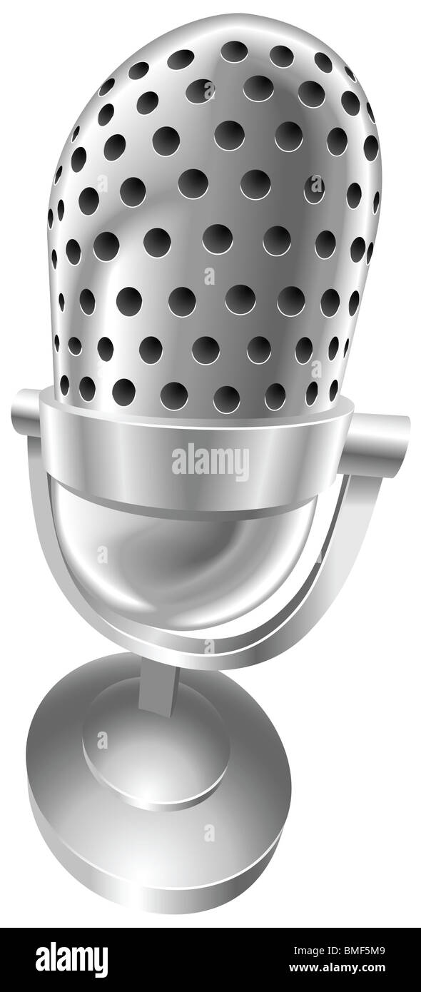Un argent brillant métallisé acier vieux microphone rétro style vector illustration. Peut être utilisé comme une icône ou d'illustration. Banque D'Images