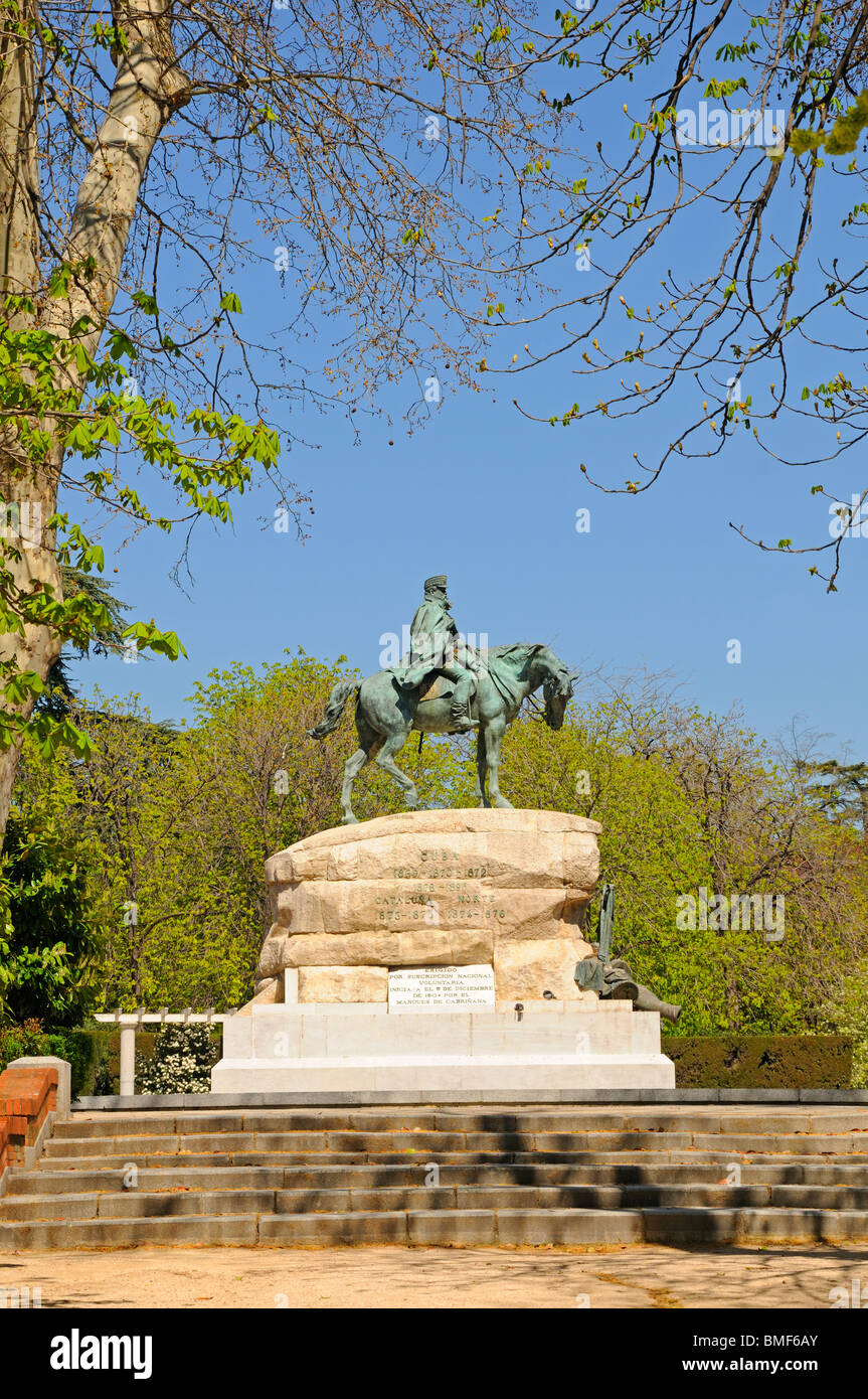 Madrid, Espagne. Parque del Buen Retiro / Parc du Retiro. Monument à Martinez Campos (1831-1900) Banque D'Images