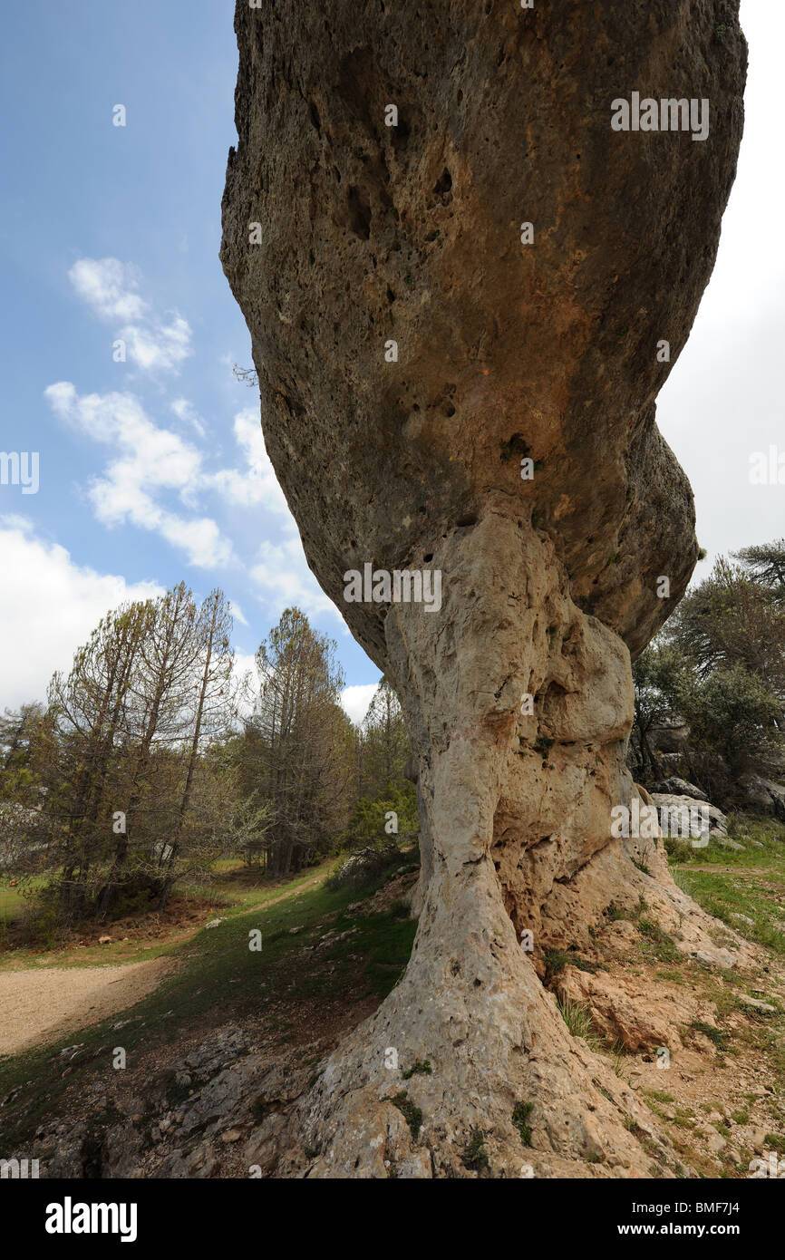 Formation de roche karstique, Ciudad Encantada, province de Cuenca, communauté autonome de Castille-La Manche, Espagne Banque D'Images