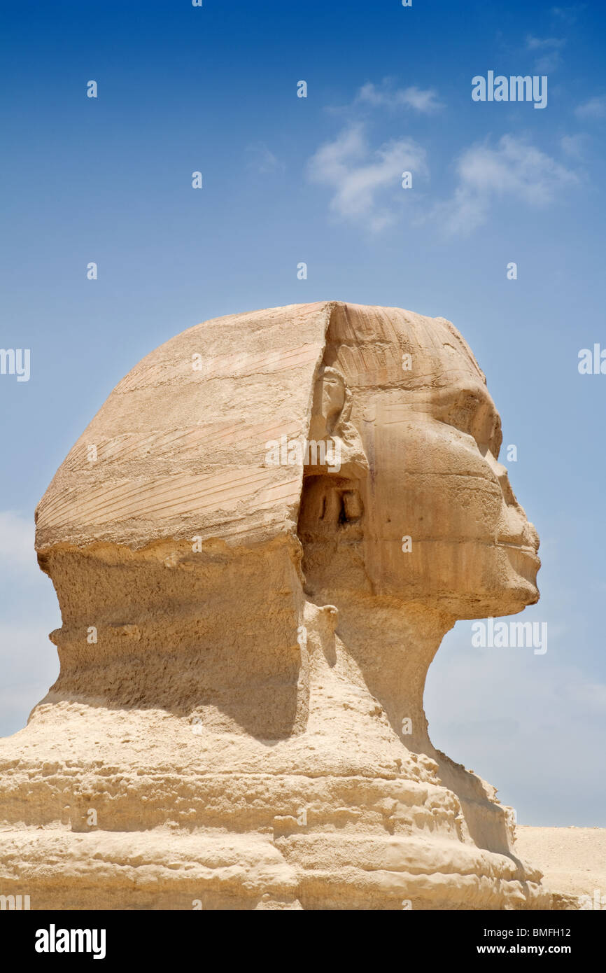 Le Sphinx, profil du côté droit, Giza, Le Caire, Egypte Banque D'Images
