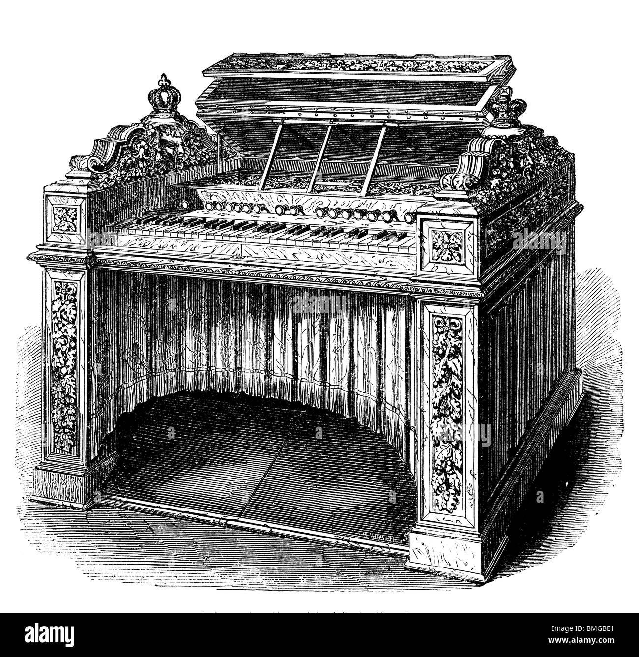 Gravure noir et blanc coupé isolé sur blanc. Illustration d'un élément d'art expose à la grande exposition de Londres 1851. Banque D'Images